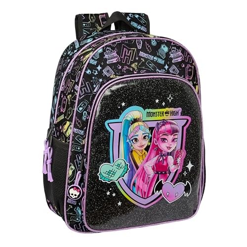 Safta MONSTER HIGH - Mochila Escolar Niño, Mochila Niño, Mochila Infantil, Adaptable a Carro, Ideal para Niños en Edad Escolar, Cómoda y Versátil, Calidad y Resistencia, 33x14x42 cm, Color Negro