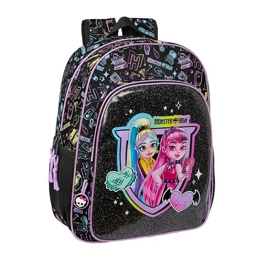 Safta MONSTER HIGH - Mochila Escolar Niño, Mochila Niño, Mochila Infantil, Adaptable a Carro, Ideal para Niños en Edad Escolar, Cómoda y Versátil, Calidad y Resistencia, 33x14x42 cm, Color Negro