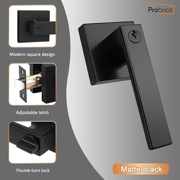 Probrico 1 Pack Black Door Levers Door knobs Interior Bedroom Entrance Door Lock Set One Keyway Entry Keyed Entrance Lockset Each with 3 Different Keys by Probrico - Image 3