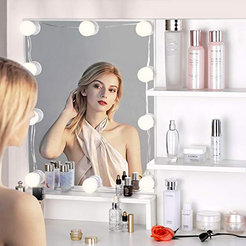 amzdeal Makeup Vanity Table Set with Lights, Vanity Desk with 3 Color Lighting Modes, Adjustable Brightness, 1 Large Drawer & 1 Storage Cabinet, Dressing Table for Girls Women, White - Thumbnail 6