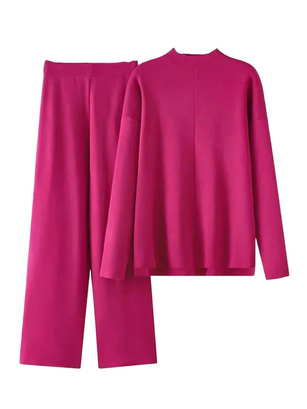 Casual 2 Piece Sets Loose Soft Pullover Sweater Outfit High Waist Wide Leg Pant Suit Woman Elegant Spring