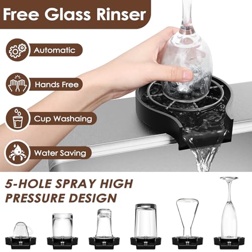 BURCHAIN 33x22 Inch Kitchen Sink Black Drop In Stainless Steel Kitchen Sinks 16 Gauge Single Bowl Workstation Luxury Top Mount Sink with 6 Accessories Include Glass Rinser (Brushed Nickel) by BURCHAIN - Used condition - Image 5