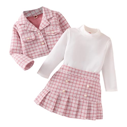 Conjunto de 3 piezas con sudadera con capucha y abrigo a cuadros para niñas de 4-5 años