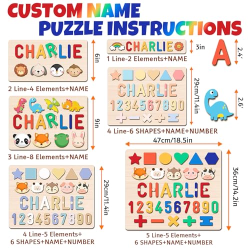 Personalized Wooden Name Puzzle for Toddlers 1-3 - Custom Baby Sensory Toy Easter Basket Stuffers - Early Learning Educational Toys for 1 Year Old Girl - 1st Birthday Gifts for Girl and Boy - Thumbnail 3