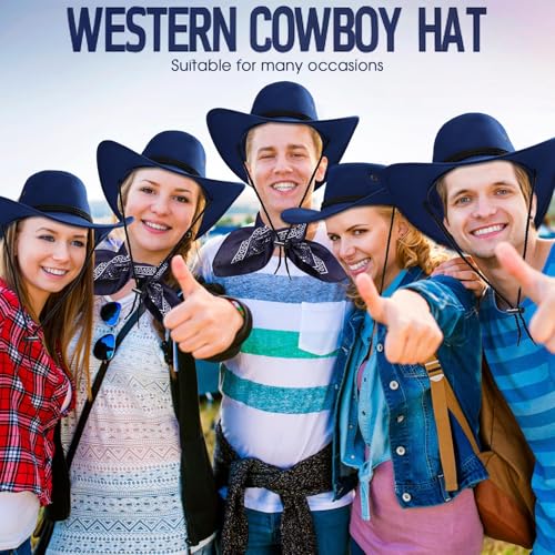 Image of Zhanmai 12 Pcs Cowboy Hat and Bandana Cowboy Cowgirl Hats Bulk Western Party Costume Halloween Accessory