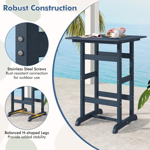 Image of Giantex 42 inch Height Outdoor Tall Bar Table, HDPE Square Pub Tables with Wood Grains, High Top, Cocktail Bistro Table for Adirondack Chairs, Patio, Garden, Poolside, Yard, Balcony, Navy