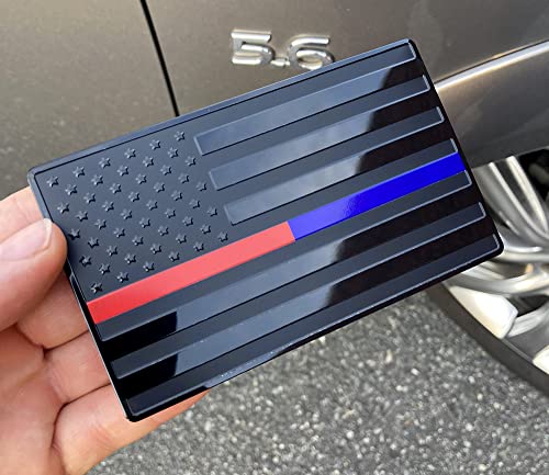 Image of US American Black Flag Auto Car Fender Emblem for Cars Trucks Laptop Walls (5 inchx3 inch, Black with Red Blue Line)