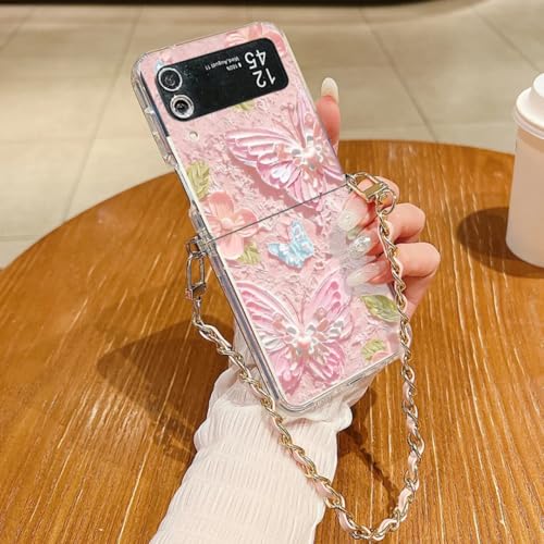 Coque Samsung Z Flip3 transparente avec cordon floral en silicone souple