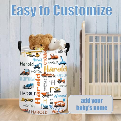 Rucekia Personalized Laundry Basket for Kids Boys Girls Adults, Custom Baby Name Truck Laundry Baskets for Nursery, Customize Boys Laundry Hamper, Personalized Gift with Baby Name