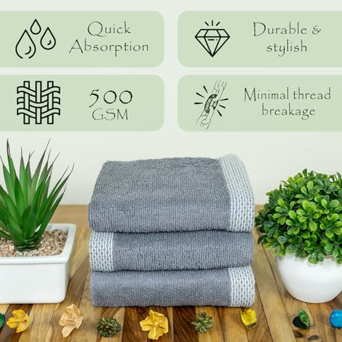 Image of RANGOLI 100% Bamboo Face Towel Set of 3, 500 GSM, Quick Dry Towels for Face, Gym, Travel, Ultra Soft Highly Absorbent, 30Cm X 30Cm, Dark Grey