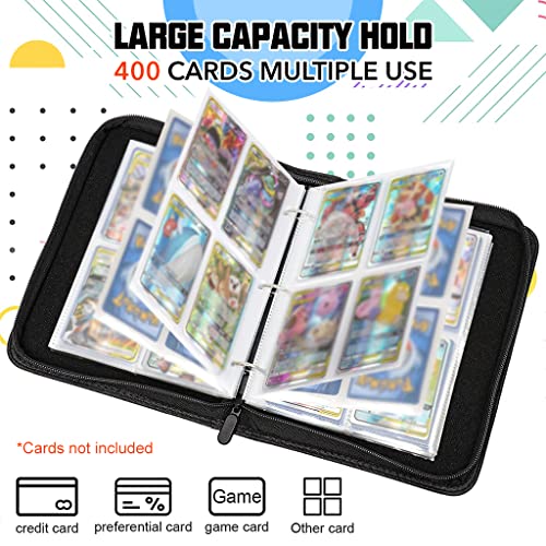 PATPAT® Poke-mon Binder, Poke-mon Cards Album for 400 Poke-mon Cards Cartoon Prints Zipper Bag Trading Card Binder Poke-mon Collection Cards Pack Bag Game Cards Case Gift for Kids -Charizard X
