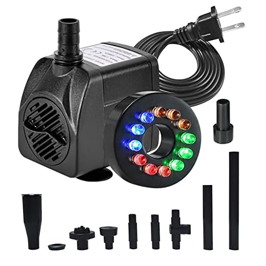 15W 1000L/H Submersible Fountain Water Pump with 12 Colorful LED Lights, Mushroom and Blossom Spray Head for Aquarium Fish Tank, Pond ,Outdoor Fountain, Water Feature, Statuary Gardens