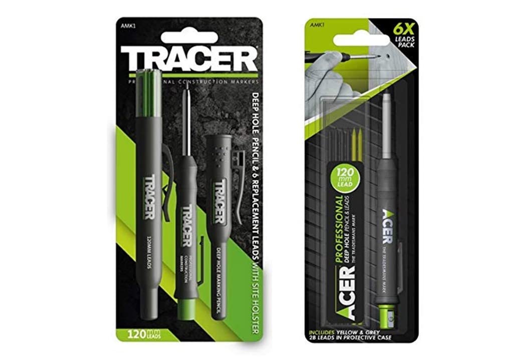 Tracer Deep Pencil Marker (Blister Pack) & Replacement Lead Dispenser (4x Dark Graphite, 2x Yellow)