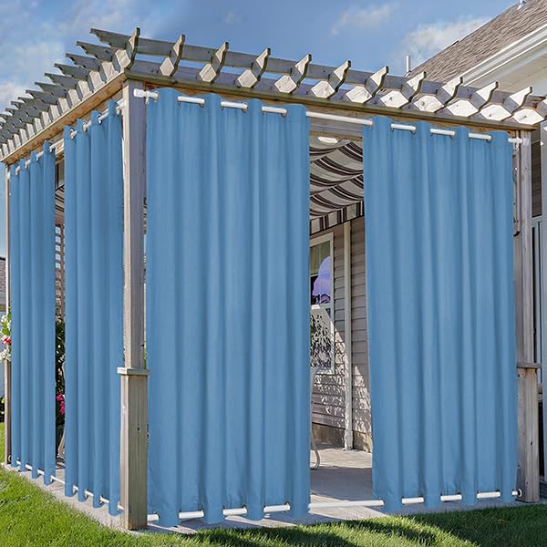 Rideaux thermiques imperméables et coupe-vent avec œillets, bleu clair, 120 x 120 cm, 1 panneau, idéal pour l'intimité, protection du soleil et utilisation en extérieur