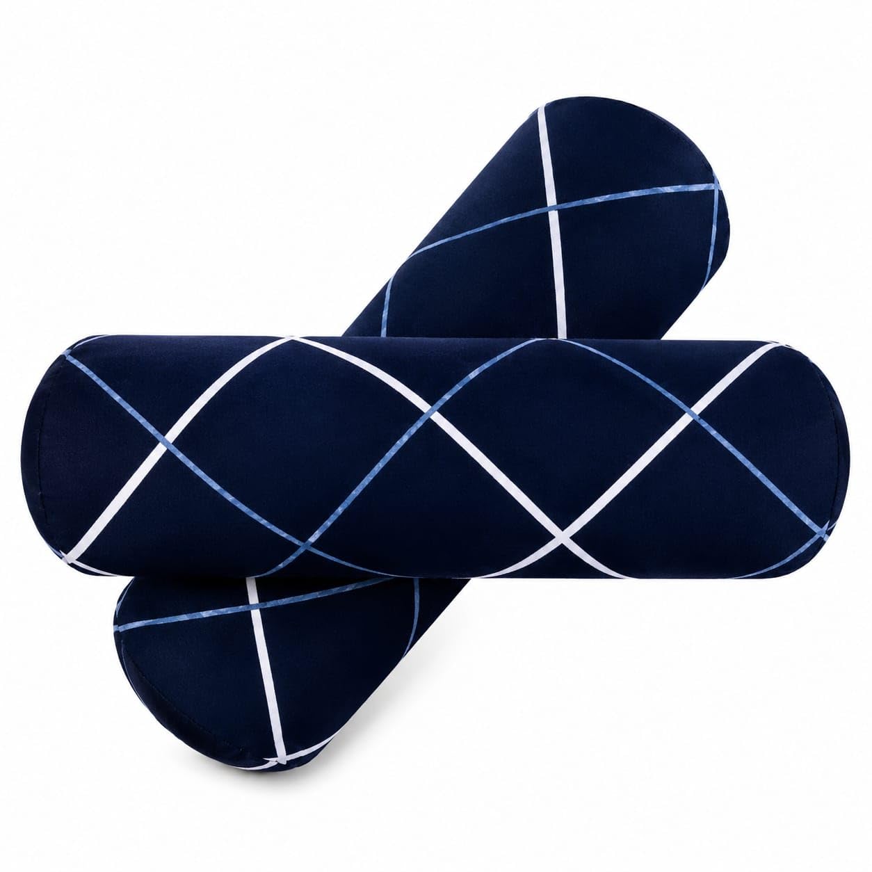 Blue Check Bolster Pillows with Polyester Fiberfill, Fluffy and Comfortable, Pack of 2 2