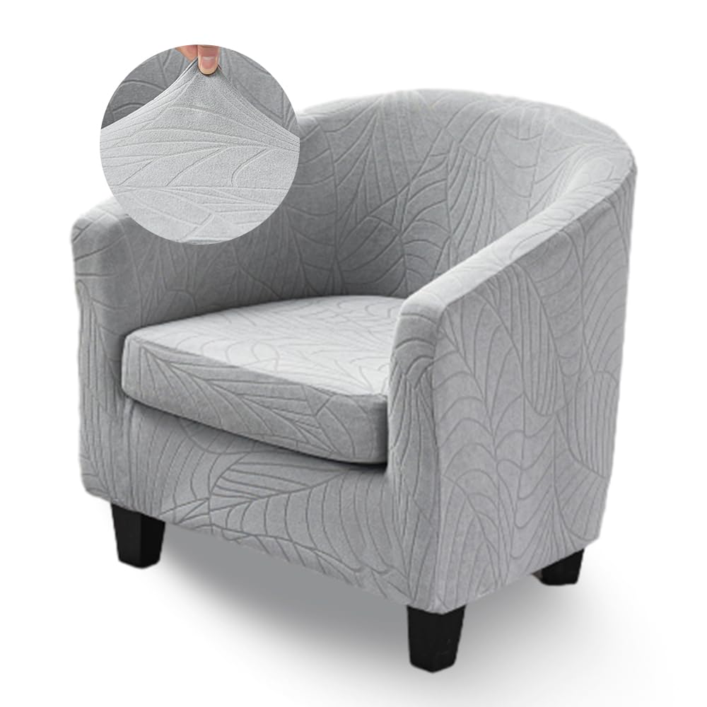 Highdi Tub Chair Cover 2 Piece, Jacquard Bucket Chair Covers Armchair Cover Club Armchair Slipcovers with Seat Cover | Stretch Removable Furniture Protector | Office Bar Reception -Light Grey