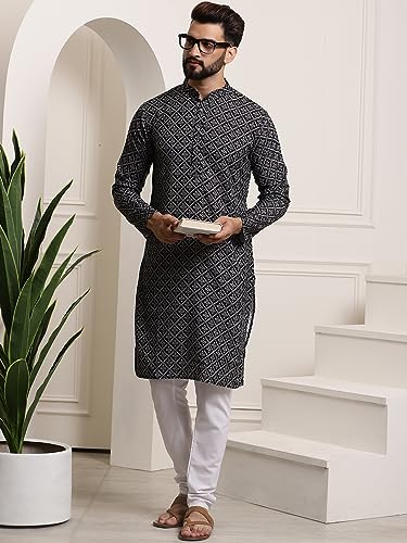 Image of SOJANYA (Since 1958 Men's Cotton Print Kurta & Churidar Pyjama Set