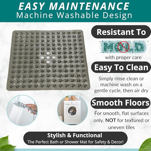 Image of ENKOSI Square Shower Matt Non Slip - 21 x 21 - Shower Floor Mat - Anti Slip Mats for Shower Stall - Shower Bath Mat - Shower Grip Mat (21x21 Clear Grey)