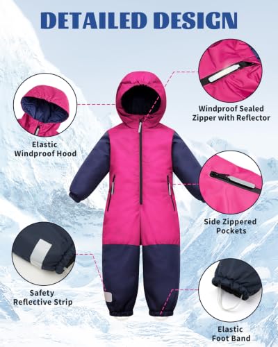 Image of Owntop Kids Snowsuit One Piece | Waterproof Ski Suit | Warmth & Comfort | Girls Boys Snow Jumpsuits for Skiing Snowboarding