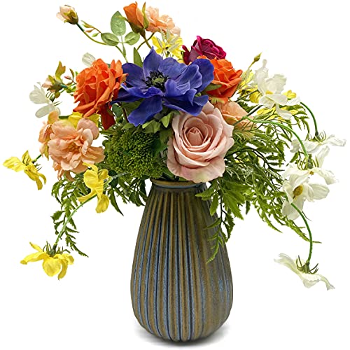 WAKISAKI Artificial Faux Flowers in Vase, Silk Flower Arrangement Artificial Floral...