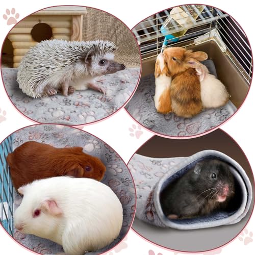 Image of Reginary 4 Pcs Waterproof Guinea Pig Blankets Washable Small Animal Fleece Bedding Absorbent Guinea Pig Cage Liners Reusable Pet Pee Pad Sleep Mat for Hamster Ferret (Adorable Paw,12 x 12 Inch)