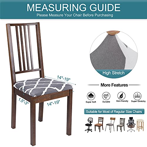 Image of SearchI Seat Covers for Dining Room Chairs Stretch Printed Chair Seat Covers Set of 4, Removable Washable Upholstered Chair Seat Protector Cushion Slipcovers for Kitchen, Office(Grey+White)