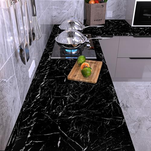 Papier peint autocollant granit imperméable et résistant noir marbré - 3