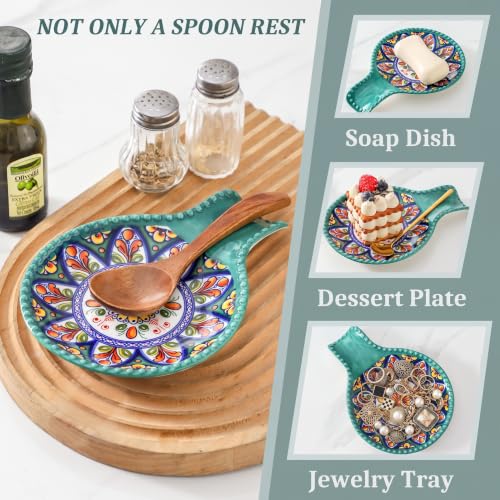 Image of Spoon Rest for Stove Top, 7.7 inchCeramic Spoon Holder for Countertop | Large Spatula Rest for Kitchen Counter Decor, Heat-Resistant Cooking Utensil Rest for Tongs, Dishwasher Safe, Bohemian Style