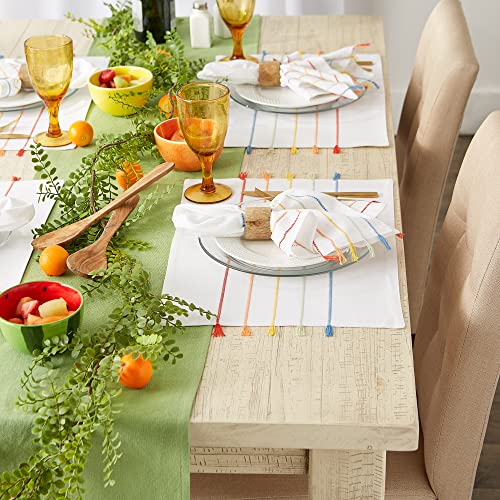 DII Tassel Stripe Tabletop Collection Decorative, Machine Washable, Placemat Set, 13x19, White & Rainbow 4 Piece by DII - Image 4