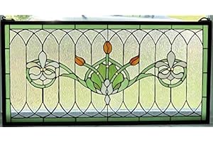Stained Glass Transom Window Panel with Stunning Fleur-de-Lis Design