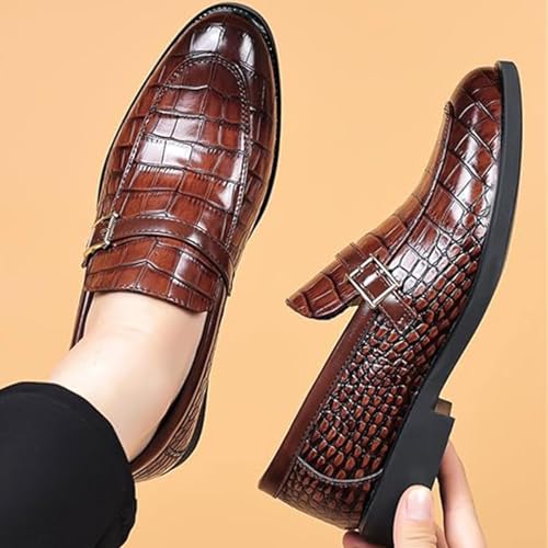 Men's Vintage Crocodile Print Slip-On Dress Loafers Formal Leather Business Casual Shoes3