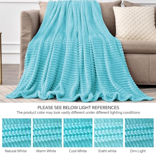 Image of BEDELITE Fleece Throw Blanket for Couch - 3D Ribbed Jacquard Soft and Warm Decorative Fuzzy Blanket - Cozy, Fluffy, Plush Lightweight Light Blue Throw Blankets for Bed, Sofa, 50x60 inches