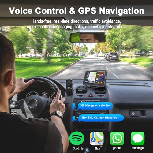 Image of plimpton 2025 Upgraded Portable Carplay Android Auto Screen for Car, 7 Inch IPS Touch Screen Wireless Car Play Driveplay Multimedia Player with Voice Control, BT, Mirror Link for All Vehicle