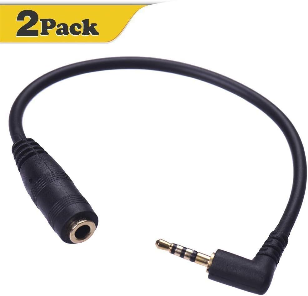 Warmstor 2 Pack Gold Plated 4-Pole 2.5mm Male to 3.5mm (1/8 inch) Female Stereo Audio Jack Adapter Cable 90 Degree Connector Only Support Speaker for Smartphone, Tablet, PC, MP3 and More