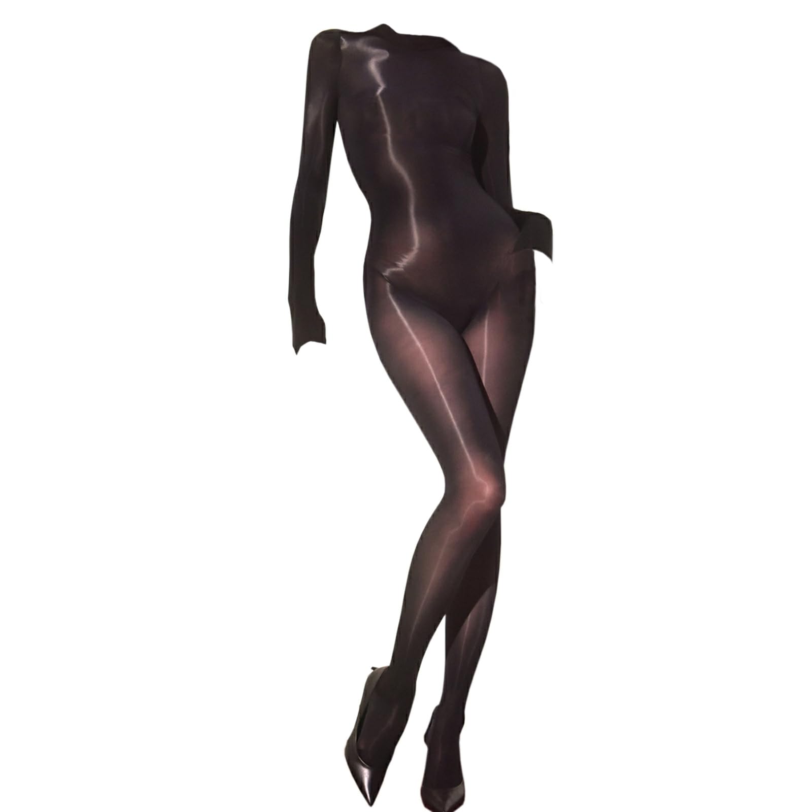 RUIBAVYA Femme Brillant Bodystocking Sexy Lingerie Col Roulé Combinaison Resille Collant Sexy Catsuit