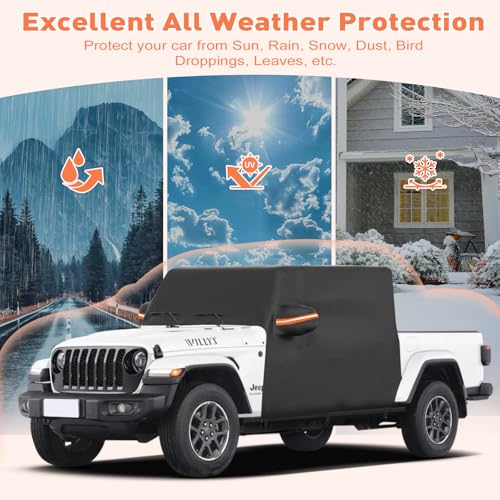 Image of Cab Cover for Jeep Gladiator JT 2020-2025 4 Door, Waterproof Half Cover with 6 Gust Hooks, Protect from Sunshine, UV, Snow, Rain, Wind, Scratch Resistant, Black
