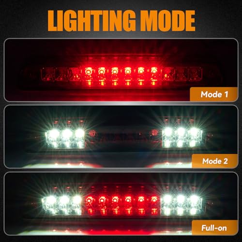 Image of Third 3rd Brake Light LED for 1999-2016 Ford F250 F350 F450 F550 Super Duty, 1993-2011 Ford Ranger High Mount Rear Cab Brake Lights Assembly, 99-16 F-250 F350-F450 F-550 Cargo Stop Light (RED)