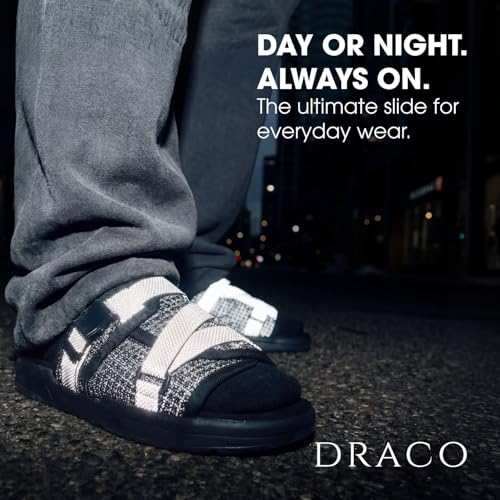 Image of Draco DracoSlides Reflective Slides for Men and Women, Wrapped in Reflective 3M with Adjustable Straps for Wide /Narrow Feet, Sandals with Arch Support & Slip Resistant, Men & Women Footwear, Black