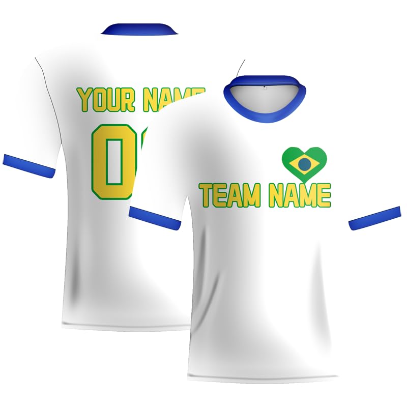 Davcielaora Camiseta de fútbol personalizada de Brasil, número 10, añade tu propio nombre del equipo, número de logotipo, kit de fútbol para hombres, mujeres y niños