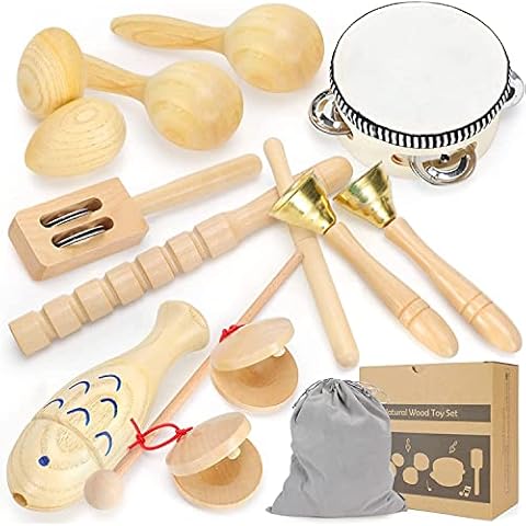 Juwugu Musical Instruments for Children, Natural Wood Percussion Set, Toy Music Children's Toy, Xylophone Drum Kit Percussion Instruments Toys Music Toy Gifts for Children Cover