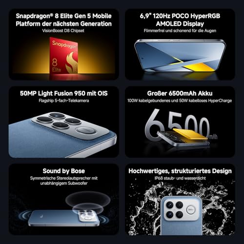 XIAOMI Poco F8 Ultra Handy, 12+256GB, 6500mAh, 50MP, Schwarz