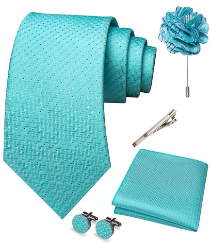 Image of JEMYGINS Mens Tie and Pocket Square,Lapel Pin,Cufflinks,Tie Clip Sets with Gift Box 5PCS