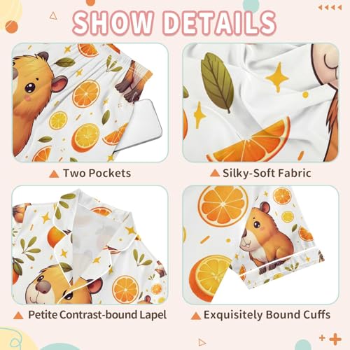 senya Funny Capybaras Satin Summer Pajama Sets Silk Short Sleeve Button Down Sleepwear3