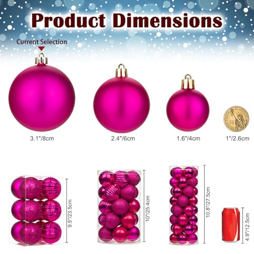 8CM Weihnachtsdeko Weihnachtskugeln, 12 Stücke Bruchsiche Christbaumkugeln Ornamente Rosa Weihnachtsbaumschmuck für Weihnachtsbaum… – Ansicht 4