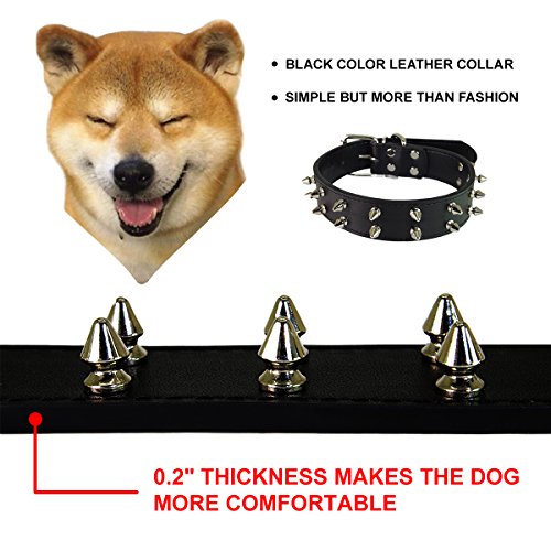 Adjustable Black Leather Studded Rivet Dog Collar Durable Spiked For Dogs (M, Black) (M, Black) #TOP2