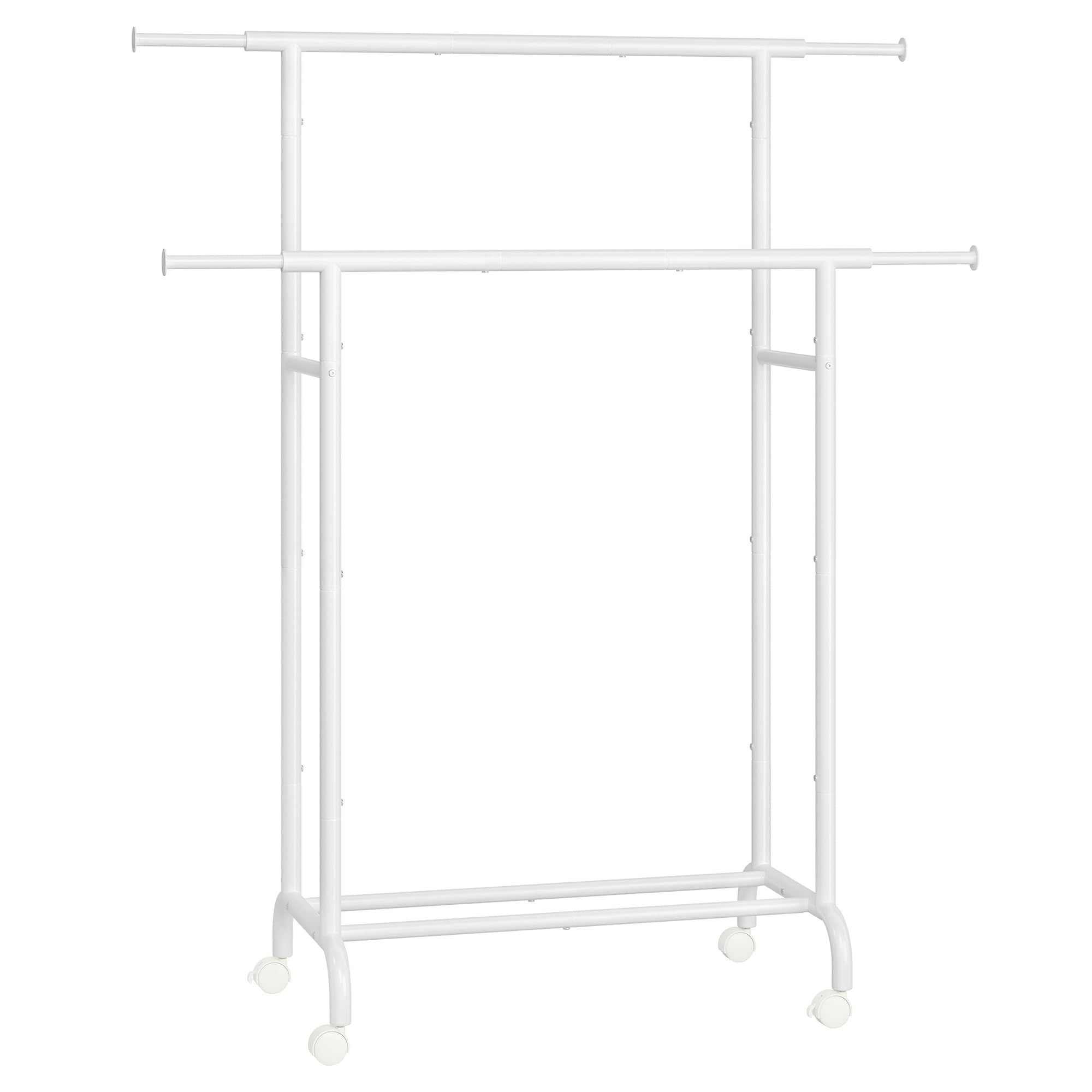 SONGMICS Clothes Rail, Double Clothes Rack on Wheels, Extendable Garment Rack, Heavy-Duty Metal Frame, 80 kg Total Max. Load, 83-120 cm Wide, Cloud White HSR133W01