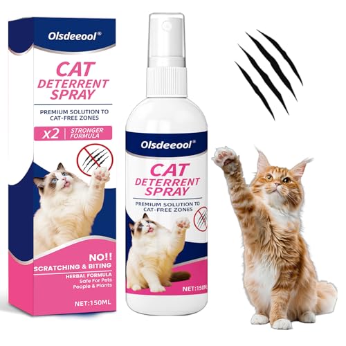 Olsdeeool Cat Deterrent Spray 150ml Natural Repellent Spray Scratch Deterrent for Furniture Sofas Rugs Curtains Plants Indoor & Outdoor Keep Cats Kittens Away No Alcohol