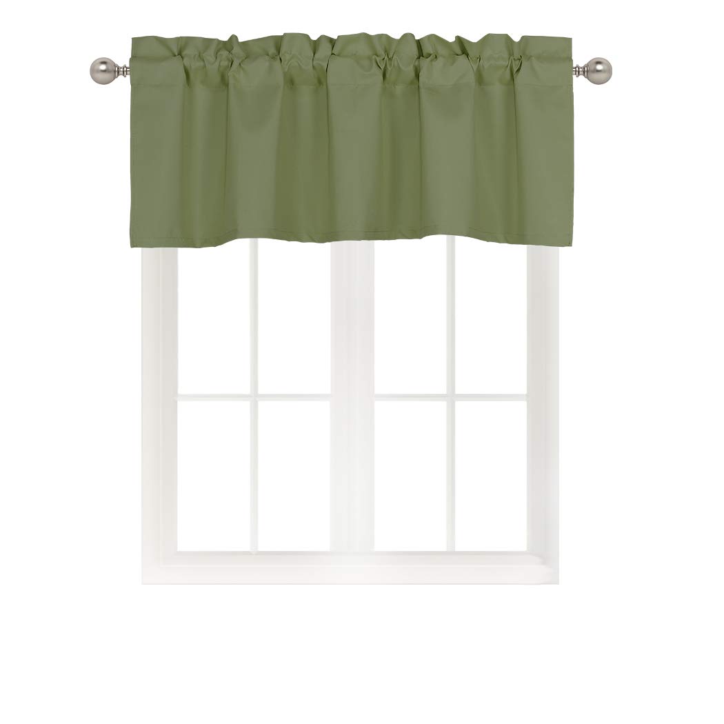 Home Queen Total Blackout Curtain Valance for Bedroom Window, Straight Room Darkening Kitchen Drape Valence with 3" Wide Rod Pocket, 54 W X 18 L, Green