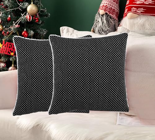 Image of mosey Cushion Covers 18 inch x 18 inch | Set of 2 | 100% Cotton Theme Cushion Covers Cushion Covers 18x18 Black