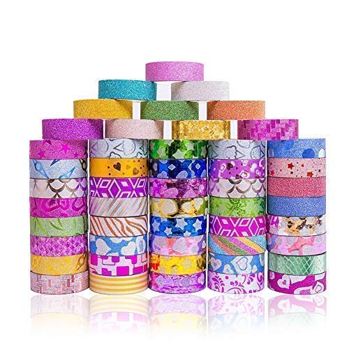 Colored Masking Tape,Colored Painters Tape for Arts & Crafts, Labeling or Coding - Art Supplies for Kids - 50 Different Color Rolls - Masking Tape 0.6 Inch x 9.8 feet (1.5mm X 3m)